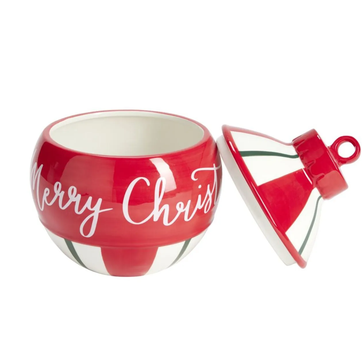 Bonbonnière boule de Noël Merry Christmas rouge et blanc Ø21xH27cm