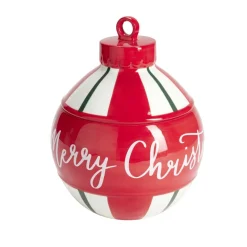 Bonbonnière boule de Noël Merry Christmas rouge et blanc Ø21xH27cm