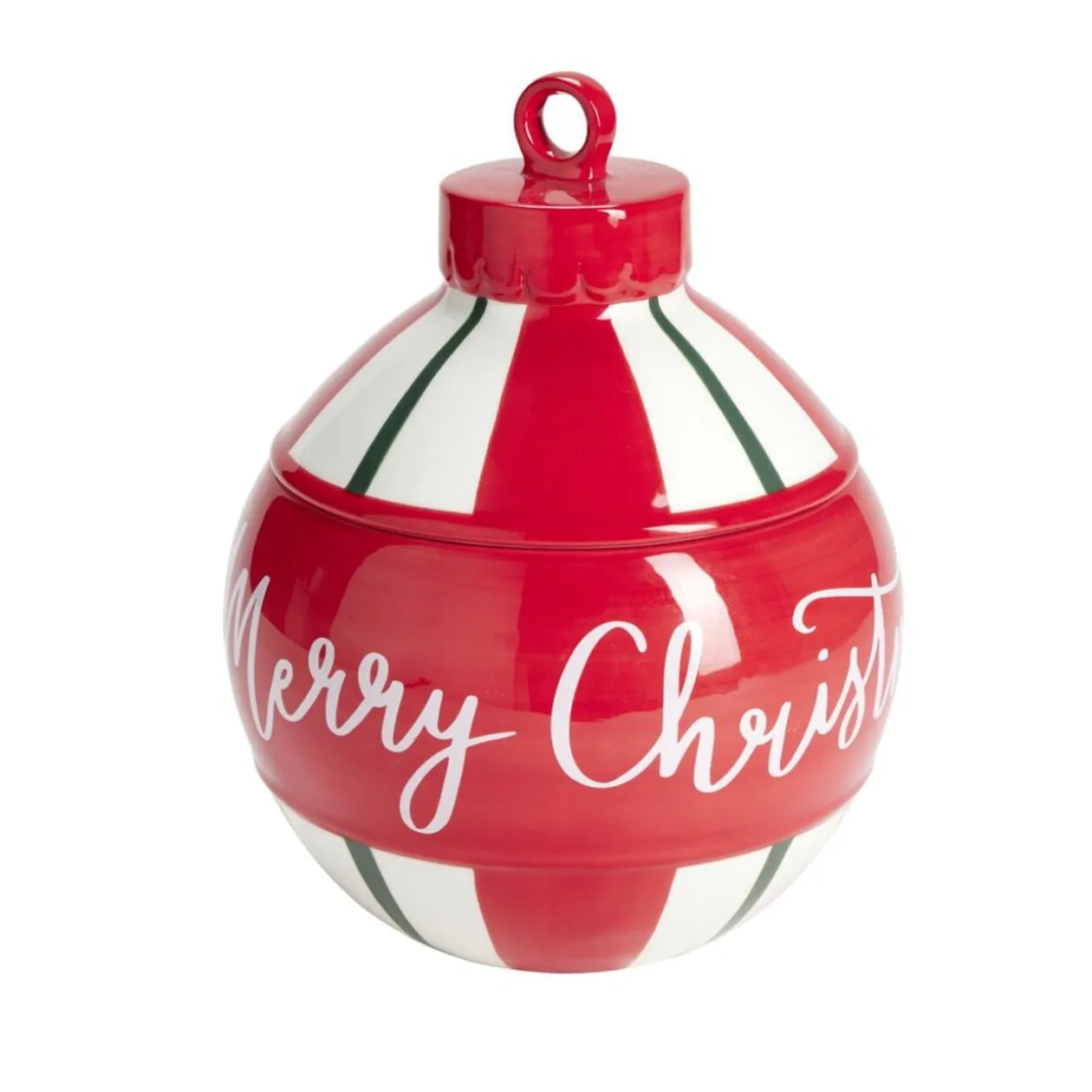 Bonbonnière boule de Noël Merry Christmas rouge et blanc Ø21xH27cm