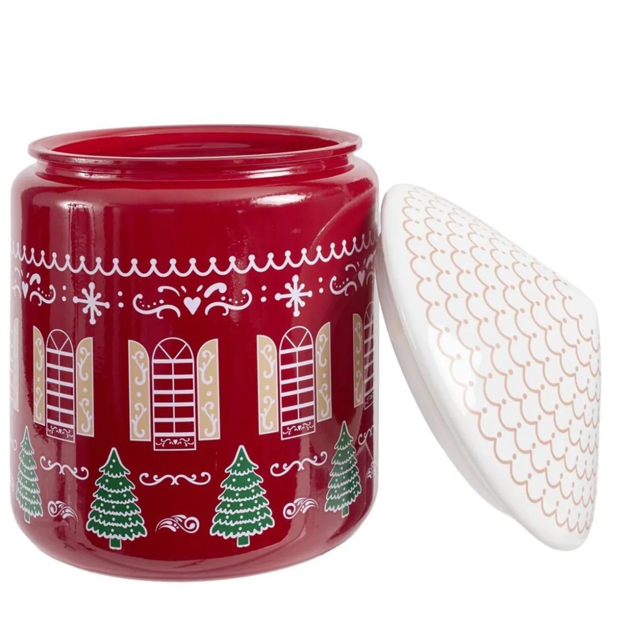 Bonbonnière de Noël ronde forme maison en dolomite Ø17XH25 cm rouge
