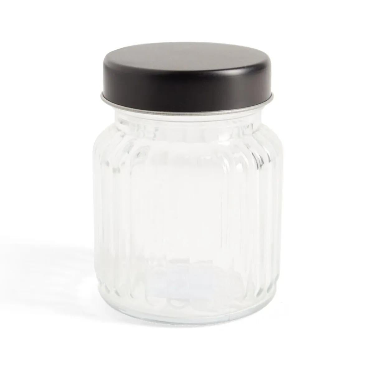 Bonbonnière en verre 300ml couvercle métal noir < Gifi New