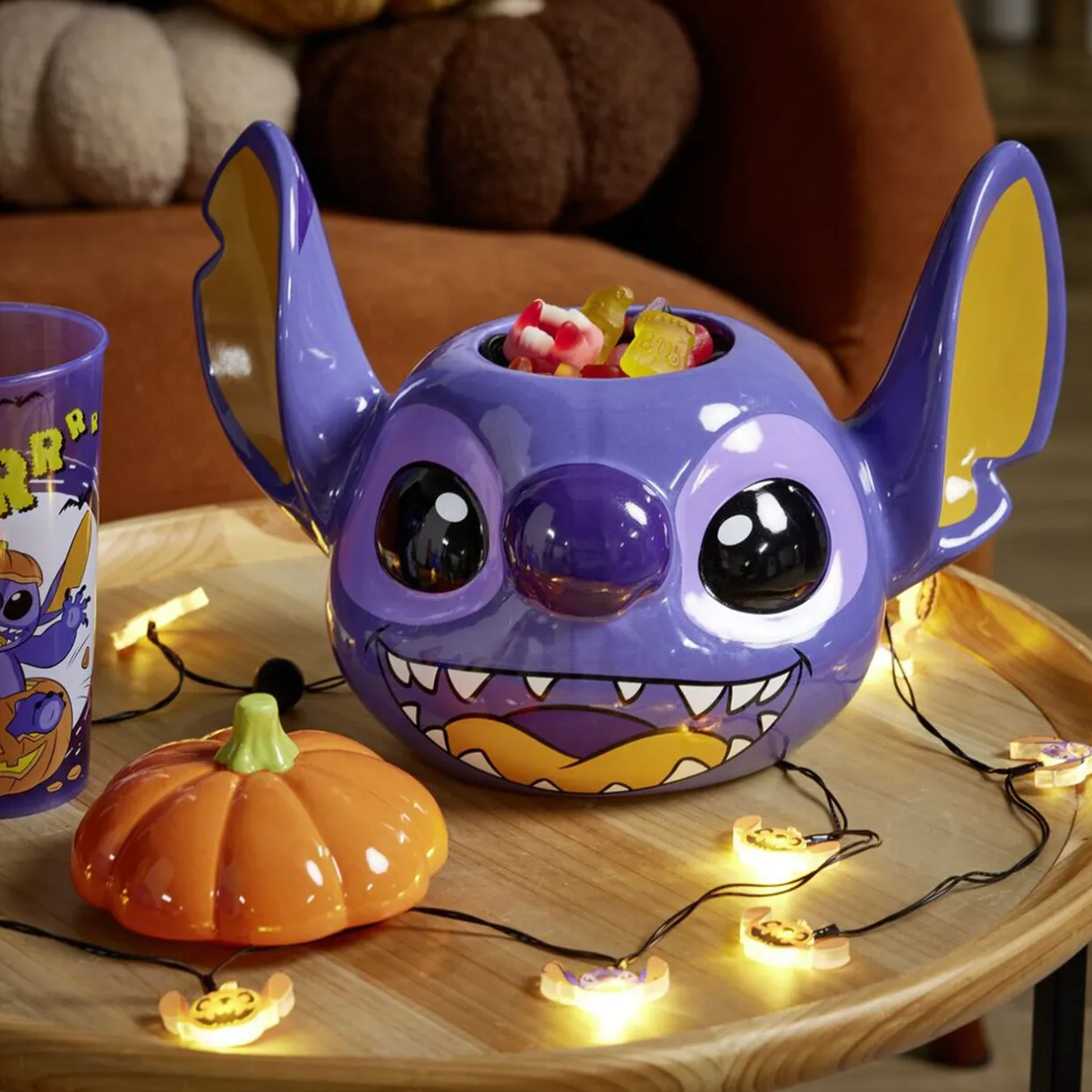 Bonbonnière Halloween Disney Stitch dolomite bleue et orange Ø20xH21cm < Gifi Best
