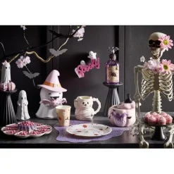 Bonbonnière Halloween 1L citrouille dolomite rose violet Ø13,5xH16cm (2 modèles orange ou rose)