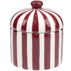 Bonbonnière ronde dolomite rayée rouge et blanc Ø12xH14cm