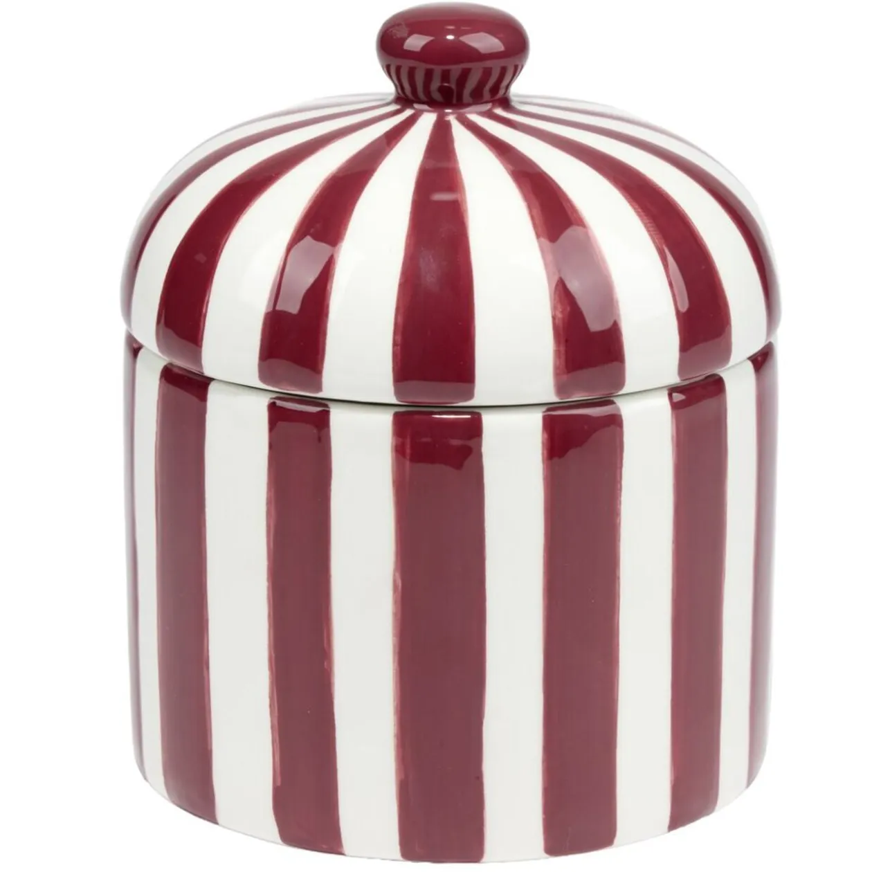 Bonbonnière ronde dolomite rayée rouge et blanc Ø12xH14cm