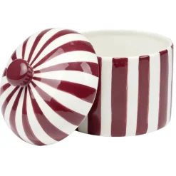 Bonbonnière ronde dolomite rayée rouge et blanc Ø12xH14cm