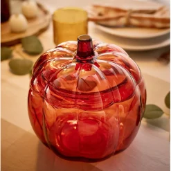 Bonbonnière verre forme citrouille Ø18xH18cm (2 modèles vert ou orange)