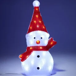 Bonhomme de neige 2D lumineux 30LED acrylique rouge et blanc H52cm