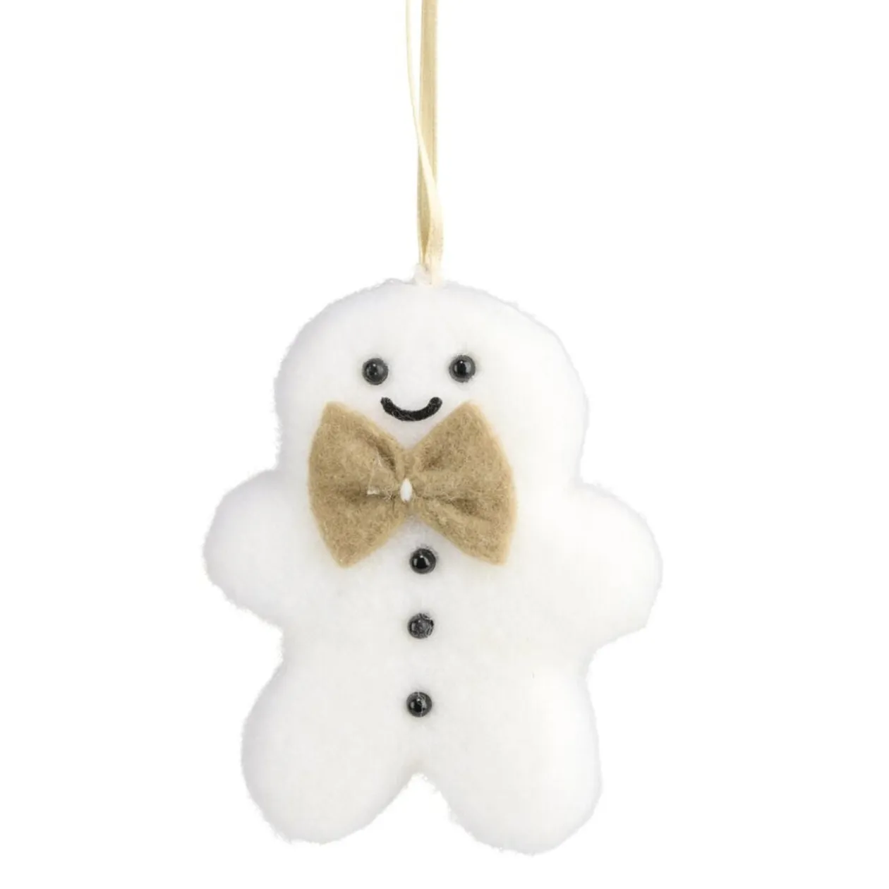 Bonhomme pain d'épices de Noël feutrine blanc à suspendre H10cm (2 modèles)
