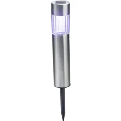 Borne solaire argenté à planter 1 LED blanc froid < Gifi