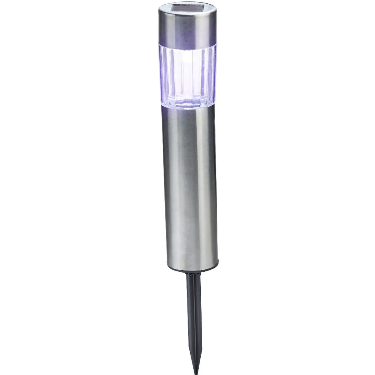 Borne solaire argenté à planter 1 LED blanc froid < Gifi