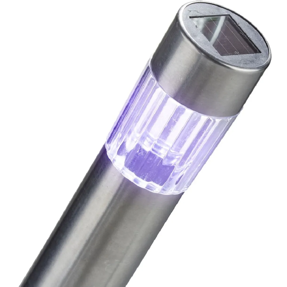 Borne solaire argenté à planter 1 LED blanc froid < Gifi