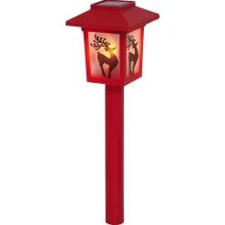 Borne solaire lanterne rouge vintage 10LED blanc chaud effet flamme H37cm (3 modèles)