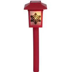 Borne solaire lanterne rouge vintage 10LED blanc chaud effet flamme H37cm (3 modèles)