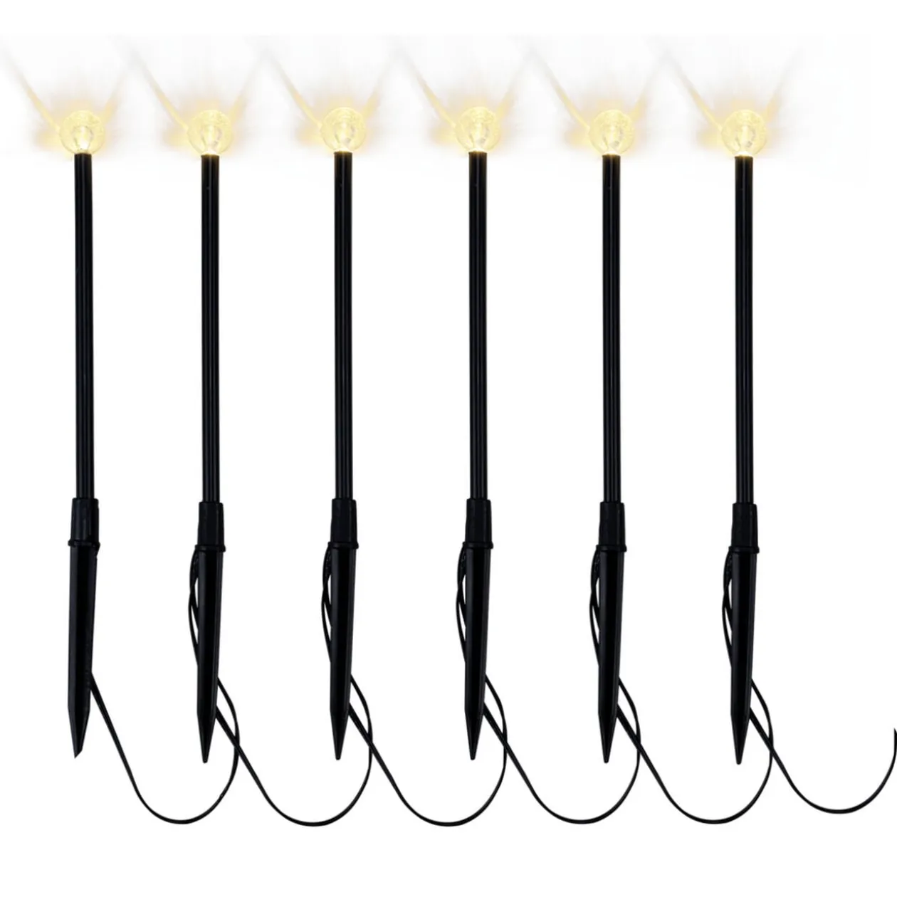 Borne solaire pique à planter x8 en plastique noir forme ampoule Ø7,5xH30,5cm