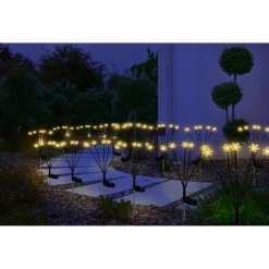 Borne solaire à planter 5 tiges forme flocon de neige LED blanc chaud H70cm