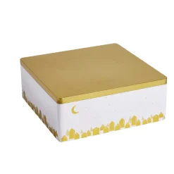 Boîte alimentaire carré en fer décor doré 26x26xH10cm < Gifi Outlet