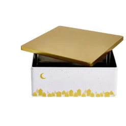 Boîte alimentaire carré en fer décor doré 26x26xH10cm < Gifi Outlet