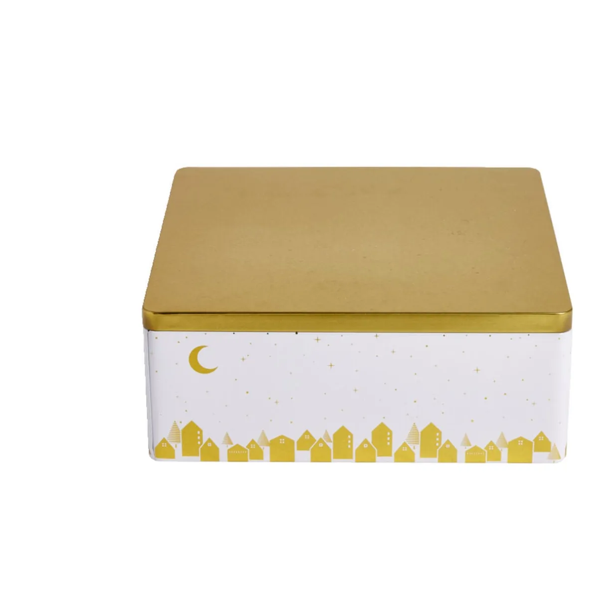 Boîte alimentaire carré en fer décor doré 26x26xH10cm < Gifi Outlet