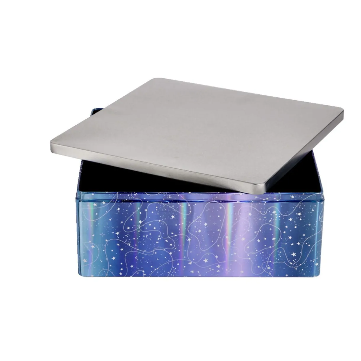 Boîte alimentaire carré en fer décor bleu et argenté 26x26xH10cm < Gifi Hot