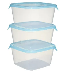 Boîte alimentaire 1,2L x3 Fresh Go carré plastique transparent et bleu 15,5x15,5cm < Gifi New