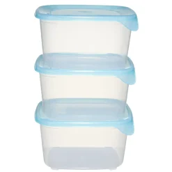 Boîte alimentaire 1,2L x3 Fresh Go carré plastique transparent et bleu 15,5x15,5cm < Gifi New
