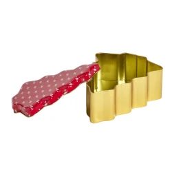 Boîte alimentaire Noël forme sapin métal rouge et doré 18x14,5xH6,5cm