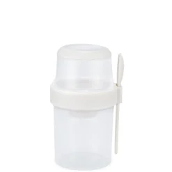 Boîte alimentaire ronde 530ml avec cuillère et compartiment plastique Ø11xH18cm (2 modèles)