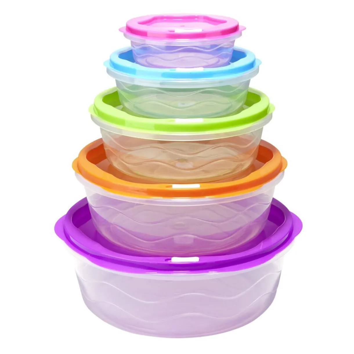 Boîte alimentaire x5 emboîtable plastique couvercle multicolore Ø25xH9,5cm < Gifi New