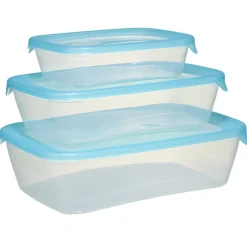 Boîte alimentaire x3 Fresh Go rectangulaire plastique transparent et bleu 0,5/1/2L