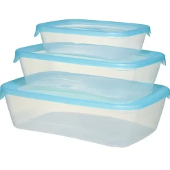 Boîte alimentaire x3 Fresh Go rectangulaire plastique transparent et bleu 0,5/1/2L