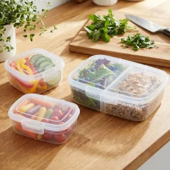 Boîte alimentaire x3 Snapbox 4 compartiments plastique transparent 1,4/0,9/1,8L