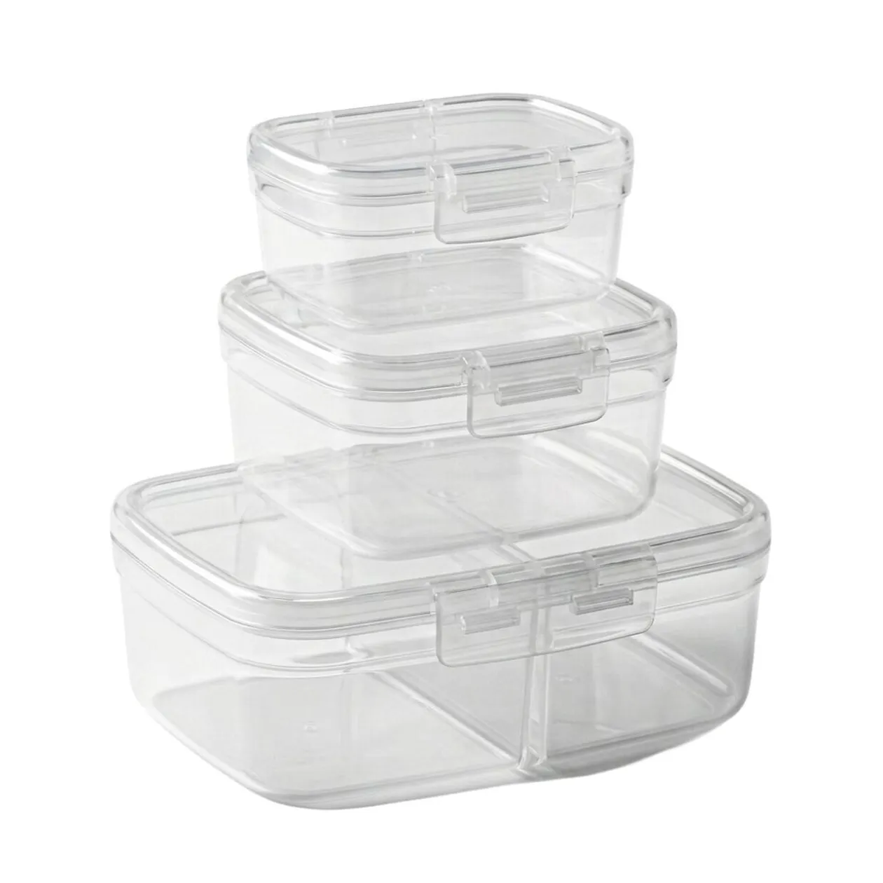 Boîte alimentaire x3 Snapbox 4 compartiments plastique transparent 1,4/0,9/1,8L