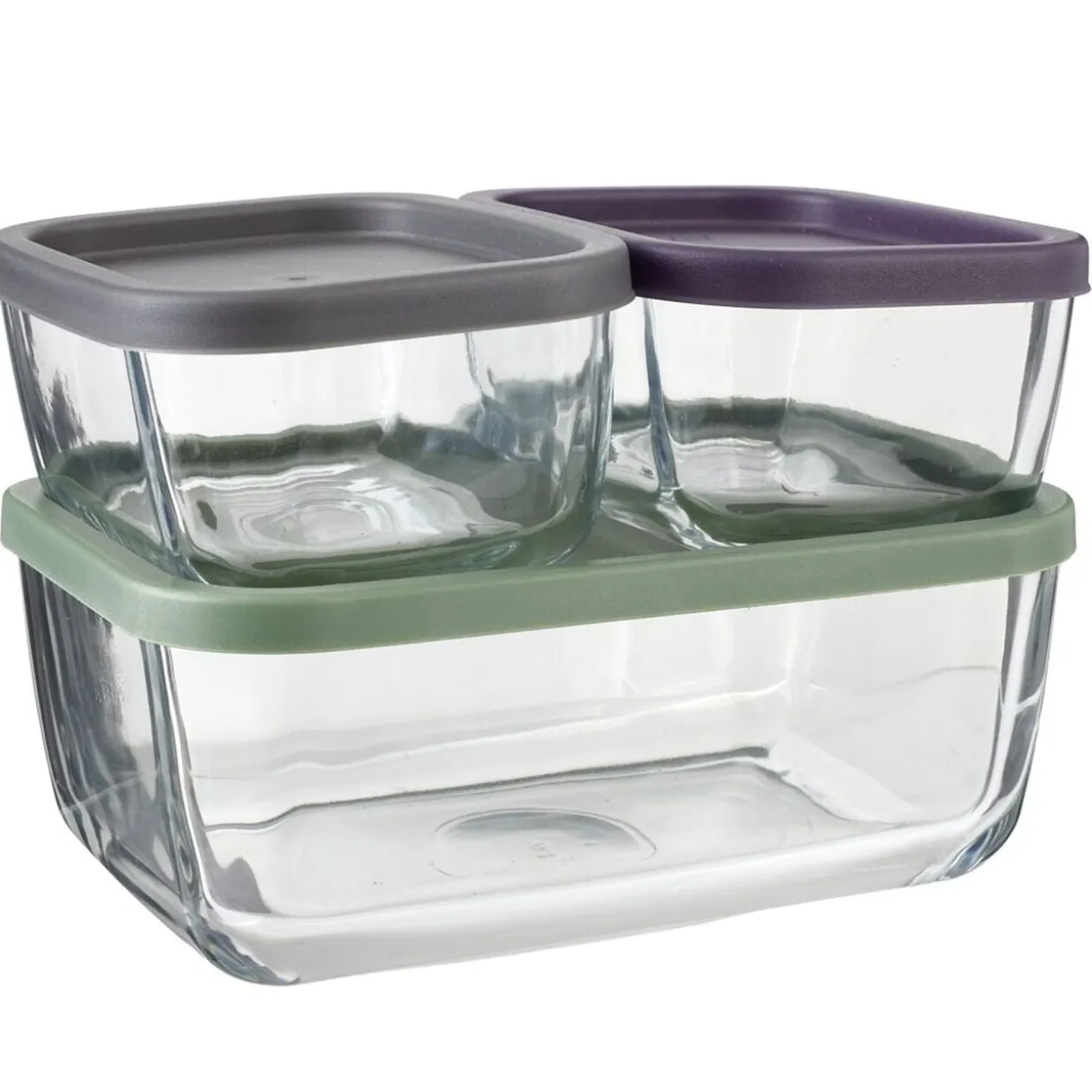 Boîte alimentaire x3 verre rectangulaire avec couvercles plastique multicolore 0,4L et 1,17L