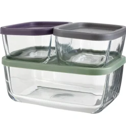 Boîte alimentaire x3 verre rectangulaire avec couvercles plastique multicolore 0,4L et 1,17L