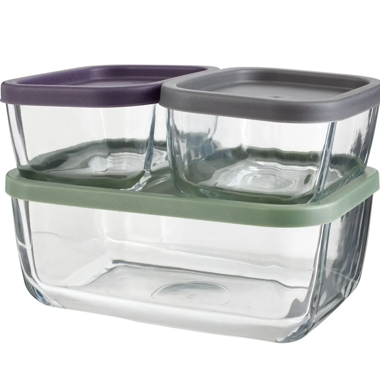 Boîte alimentaire x3 verre rectangulaire avec couvercles plastique multicolore 0,4L et 1,17L