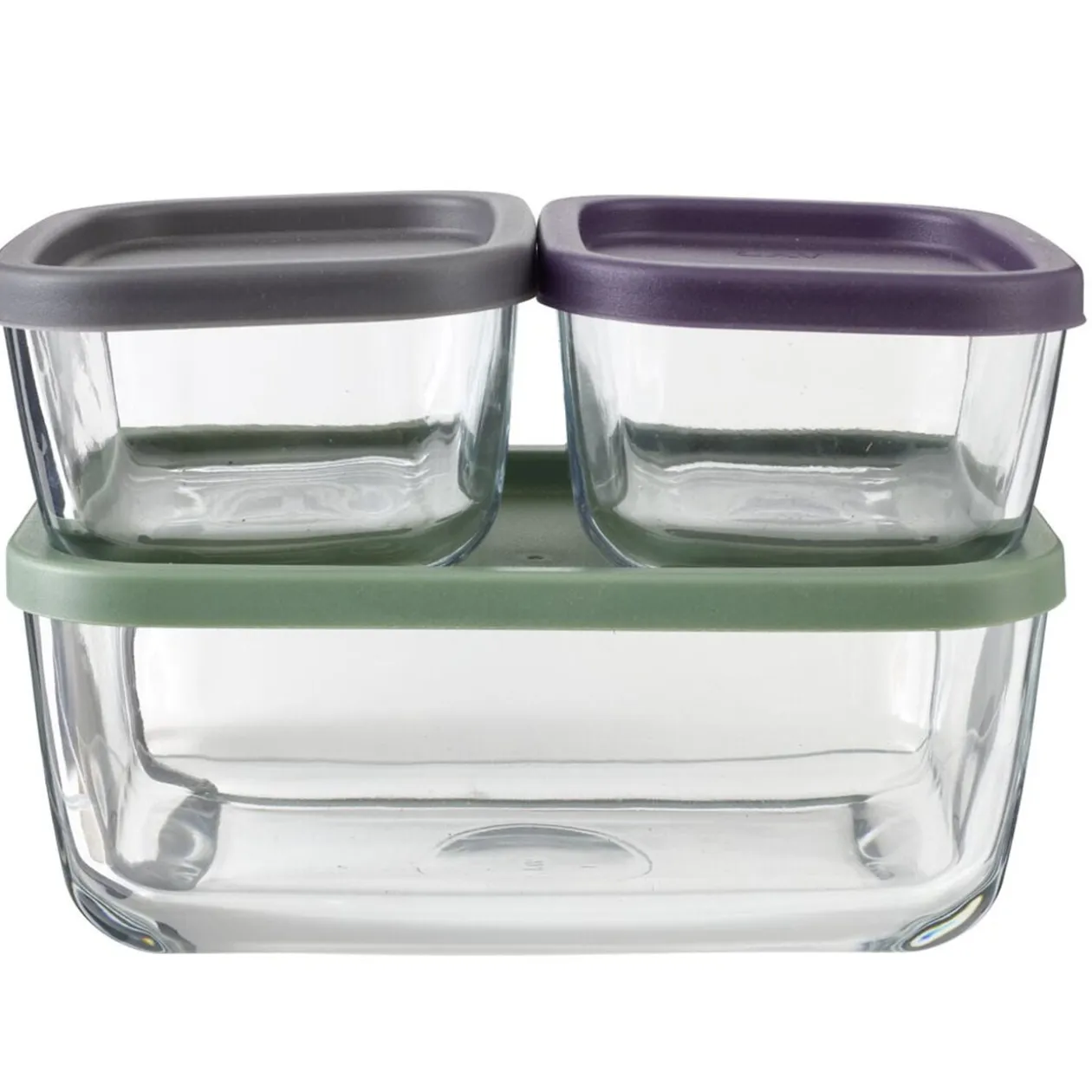 Boîte alimentaire x3 verre rectangulaire avec couvercles plastique multicolore 0,4L et 1,17L