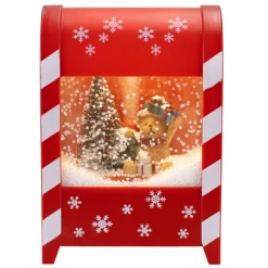 Boîte aux lettres animée intérieur Père Noël et sapin avec neige 13x9,5xH19cm