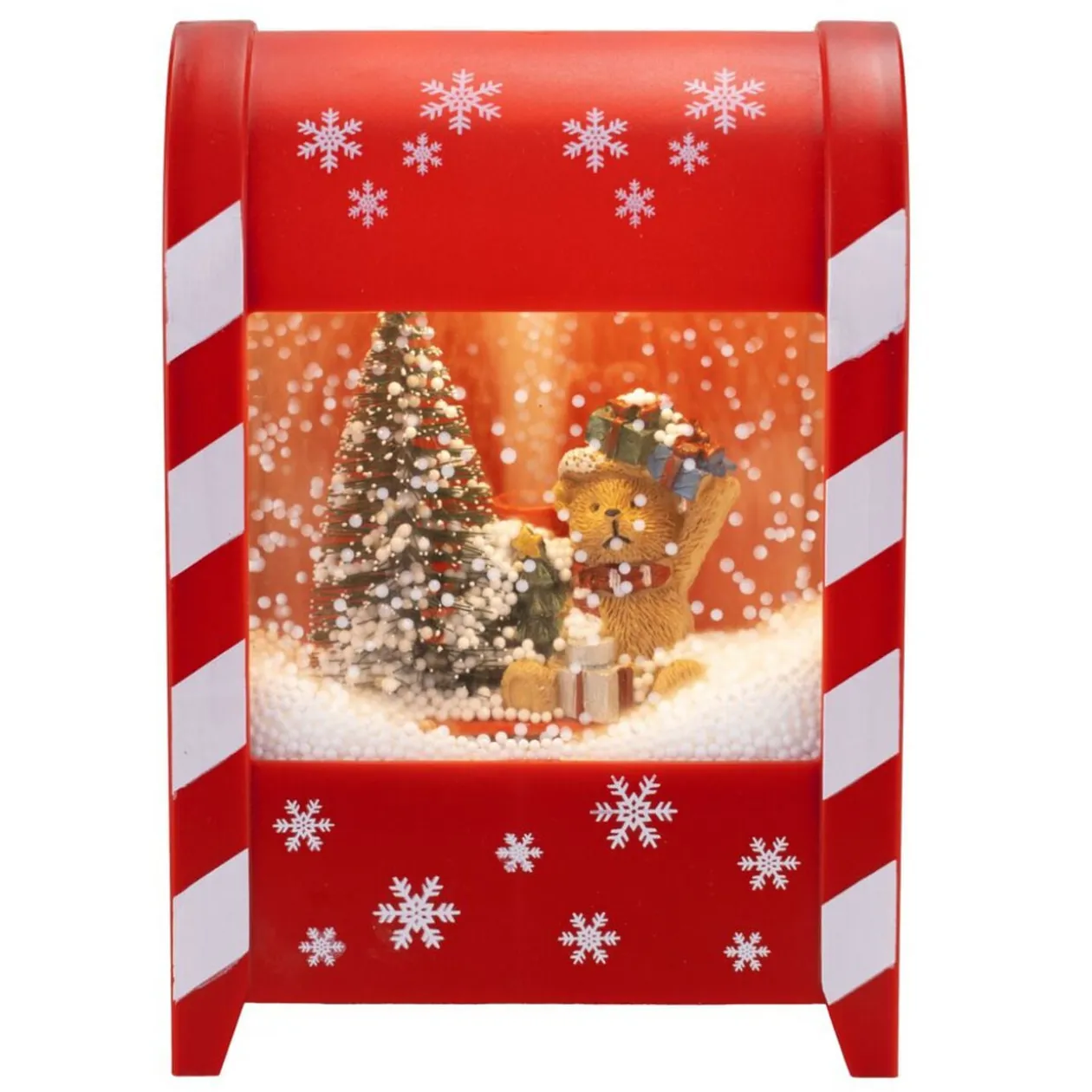 Boîte aux lettres animée intérieur Père Noël et sapin avec neige 13x9,5xH19cm