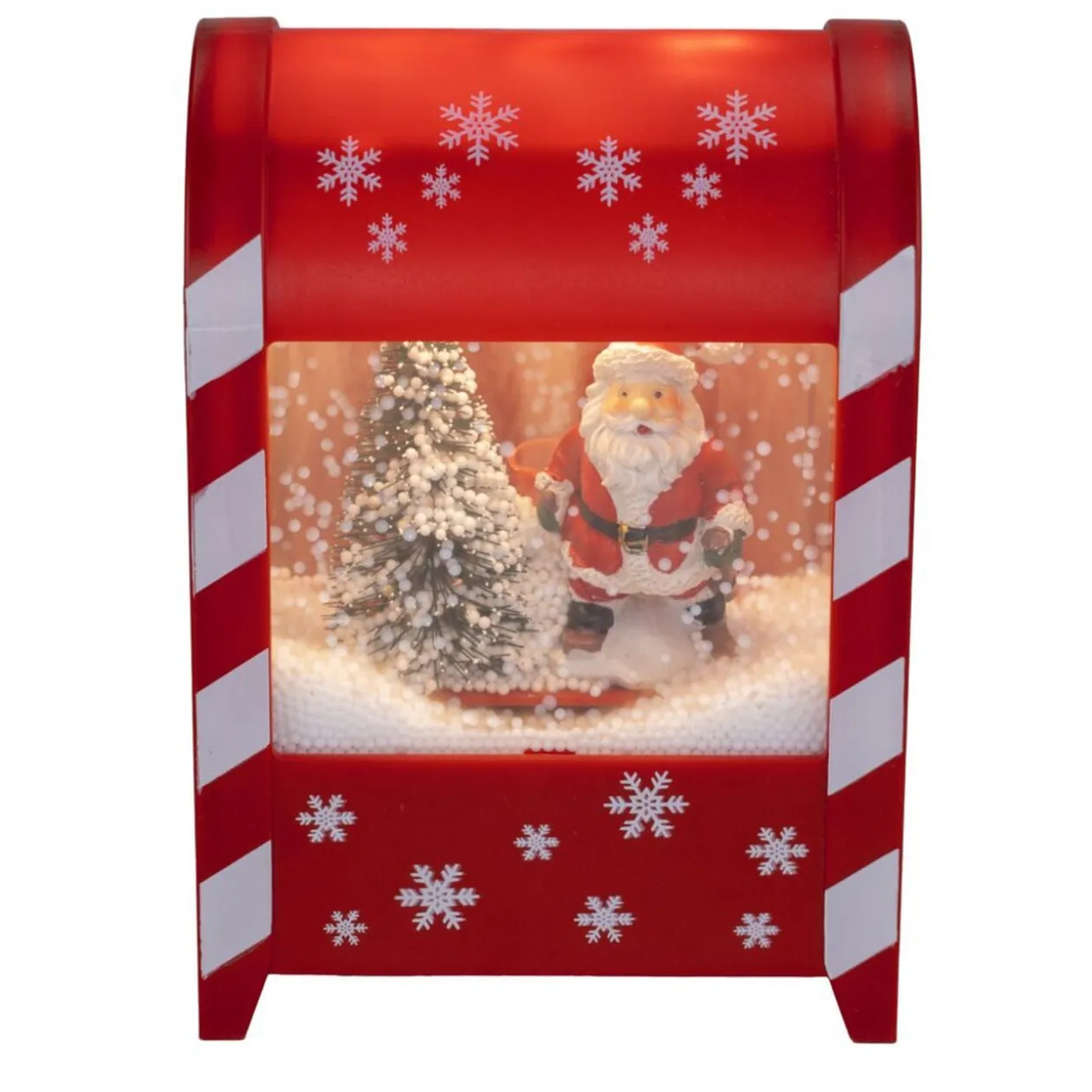 Boîte aux lettres animée intérieur Père Noël et sapin avec neige 13x9,5xH19cm