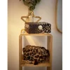 Boîte à bijou en bois intérieur blanc extérieur léopard polyester 17,5x23,5cm