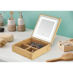 Boîte à bijoux avec miroir à led en bambou < Gifi Hot