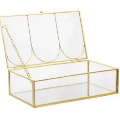 Boîte à bijoux en métal et verre transparent doré