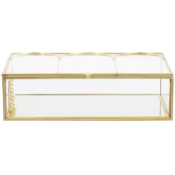 Boîte à bijoux en métal et verre transparent doré