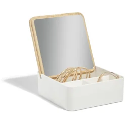 Boîte à bijoux rectangulaire avec miroir 14,6x14,6xH5,6cm