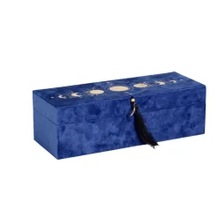 Boîte à bijoux velours bleu motif système solaire doré 28x10,5xH9cm < Gifi Discount
