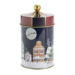 Boîte à biscuits forme carrousel étain motif Noël Ø10xH18cm (2 modèles)