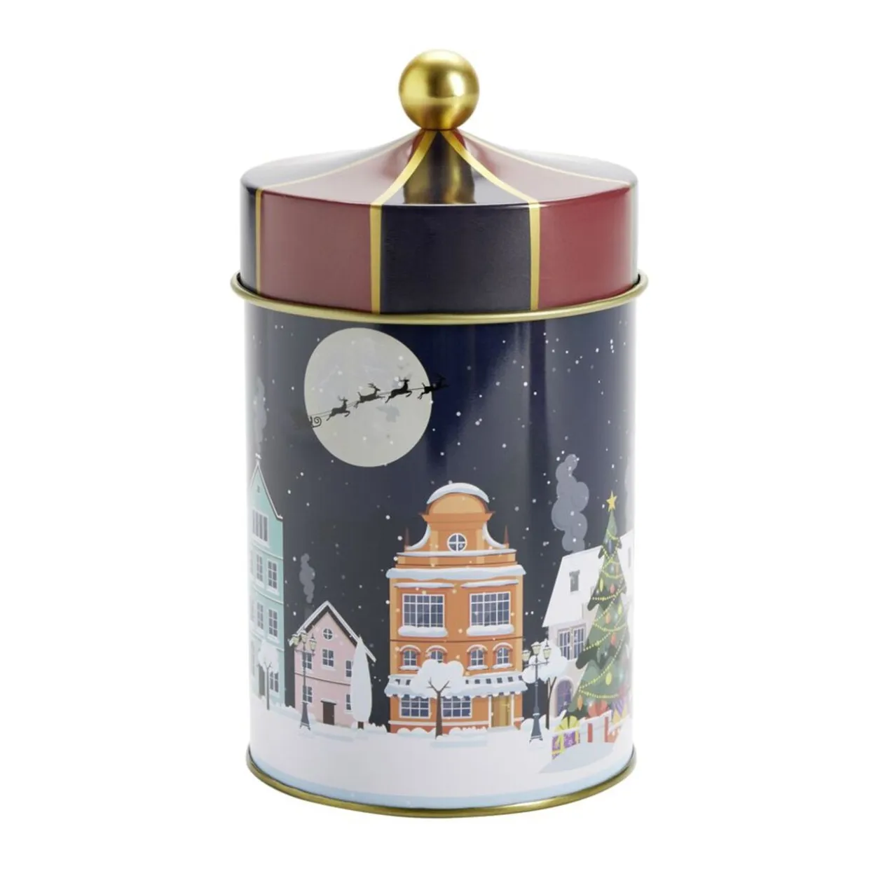 Boîte à biscuits forme carrousel étain motif Noël Ø10xH18cm (2 modèles)