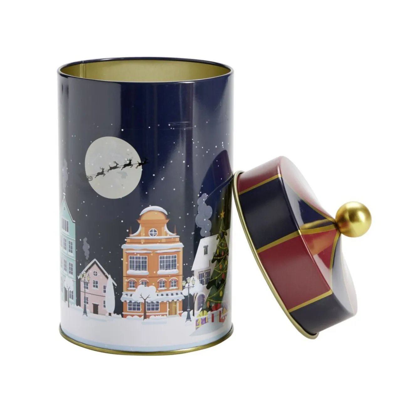 Boîte à biscuits forme carrousel étain motif Noël Ø10xH18cm (2 modèles)