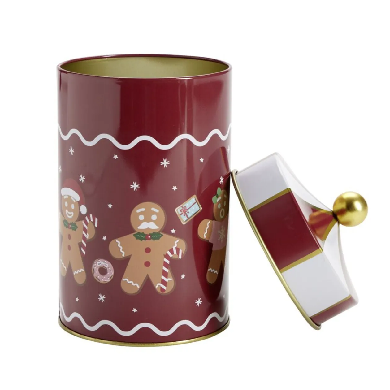 Boîte à biscuits forme carrousel étain motif Noël Ø10xH18cm (2 modèles)